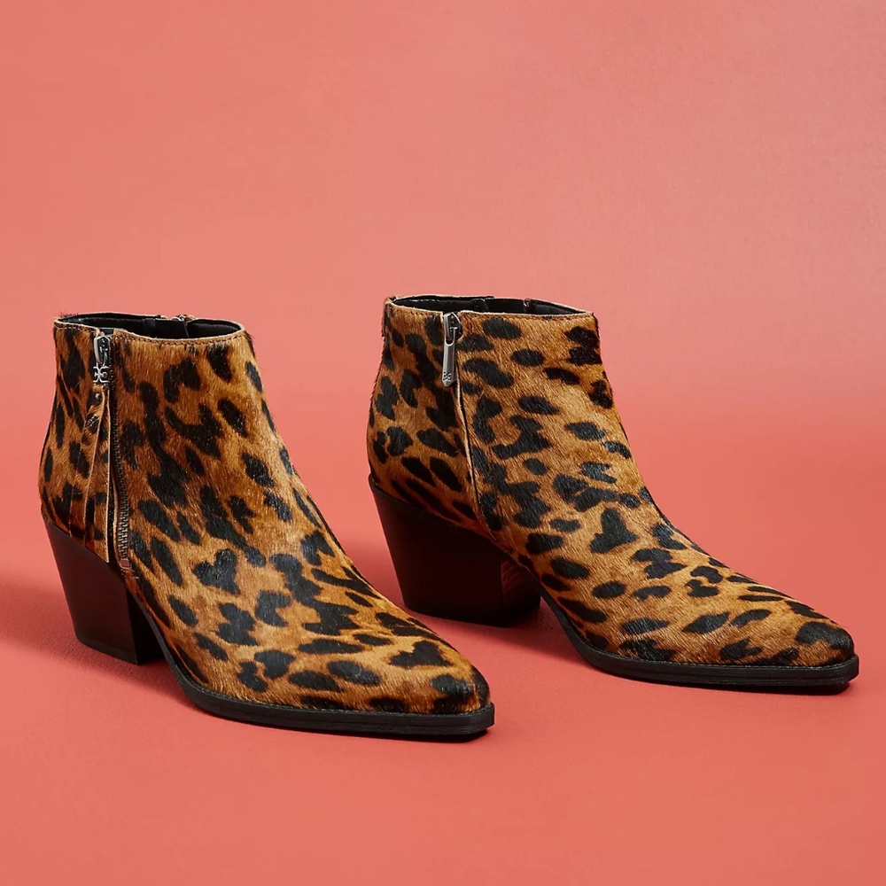 Anthropologie Sam Edelman Walden Half Hair Leopard Booties 8 - Picture 2 of 8